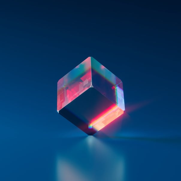 crystal cube standing on one of its corners 